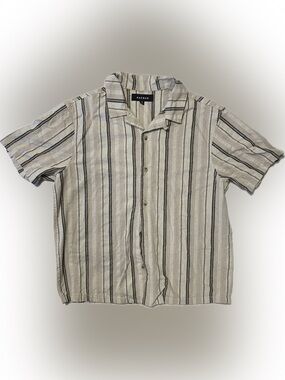 PacSun Men's Beige and Black Striped Short-Sleeve Button-Up Shirt